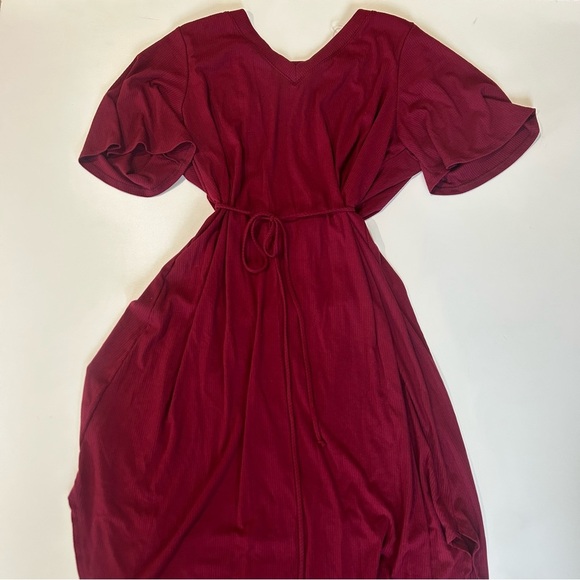 Chic Soul Shirt Dress in Burgundy with Tie Plus Size - Picture 7 of 12